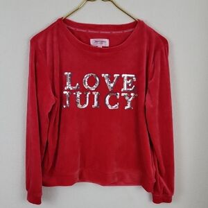 Juicy Couture Red Velour Long Sleeves Sequins Top Size Small